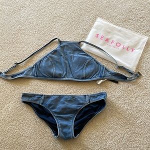 Seafolly denim halter style bikini w hipster bottom